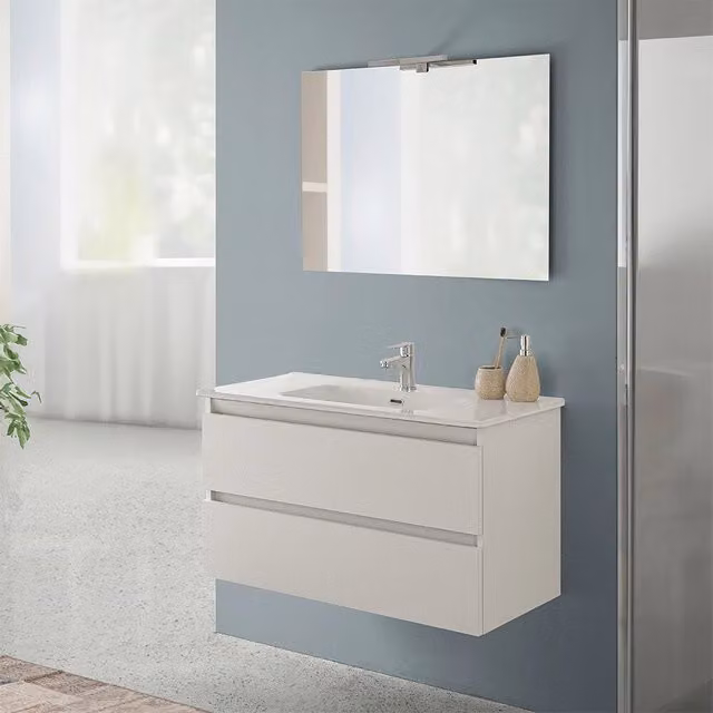 Mobile bagno sospeso INBAGNO Nadia in rovere bianco con lavabo e ante soft-close L: 90 cm