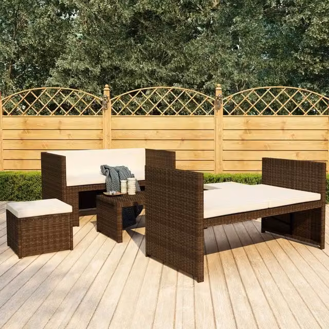 Set Divani da Giardino 5 pz con Cuscini in Polyrattan Marrone 48133
