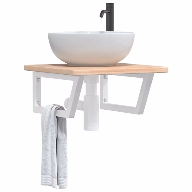 vidaXL Ripiano a Parete per Lavabo in Rovere e Metallo, Bianco e Marrone, L: 50 cm, P: 45 cm, H: 3 cm