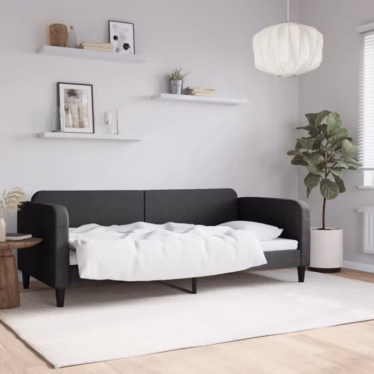 Letto da giorno vidaXL in tessuto nero per adulti L/P: 200 x 90 cm