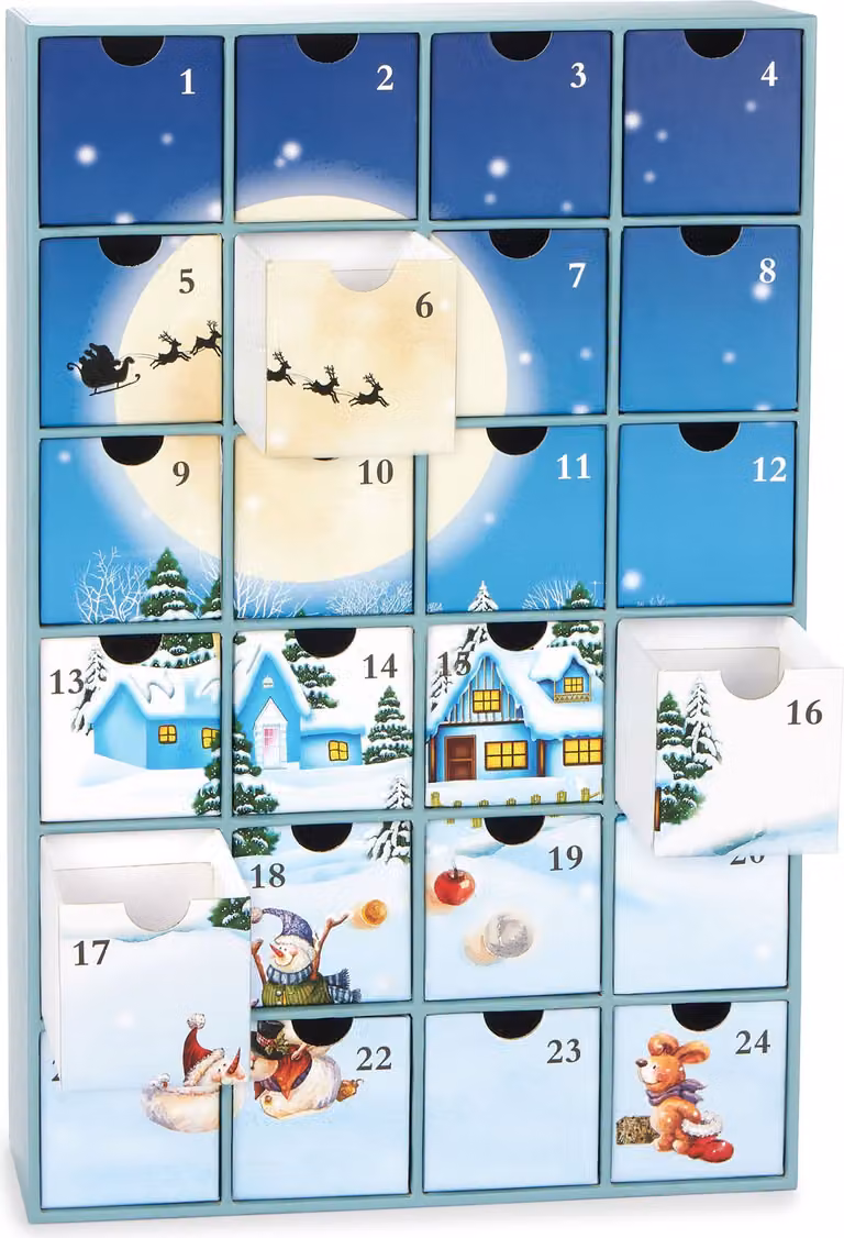 Calendario dell'Avvento BRUBAKER da riempire - Villaggio di Natale nella neve - Calendario natalizio fai da te con 24 porte - alto 39 cm in cartone