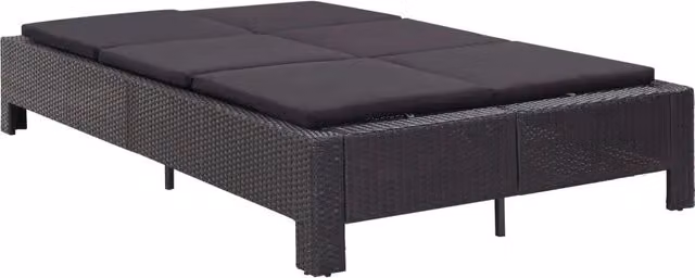 Lettino Prendisole | Sdraio da giardino | Lettino da sole a 2 Posti con Cuscino Nero in Polyrattan