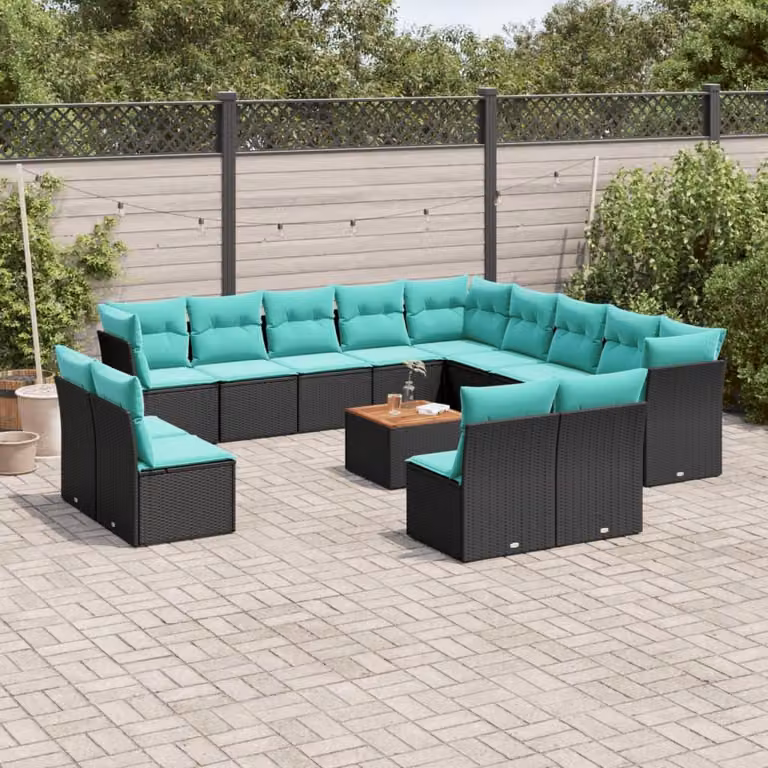 Maison Exclusive - Set da giardino 14 pezzi con cuscini in polyrattan nero