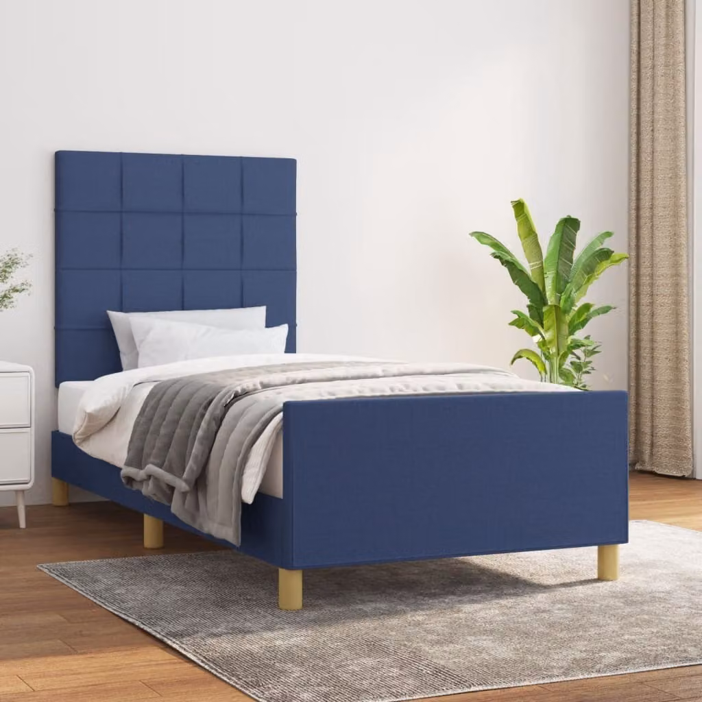 The Living Store Struttura letto con testiera blu 100x200 cm in tessuto