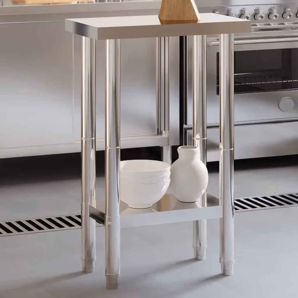 Tavolo da lavoro professionale per cucina in acciaio inossidabile argento, L/P/H: 55 x 55 x 85 cm – 2