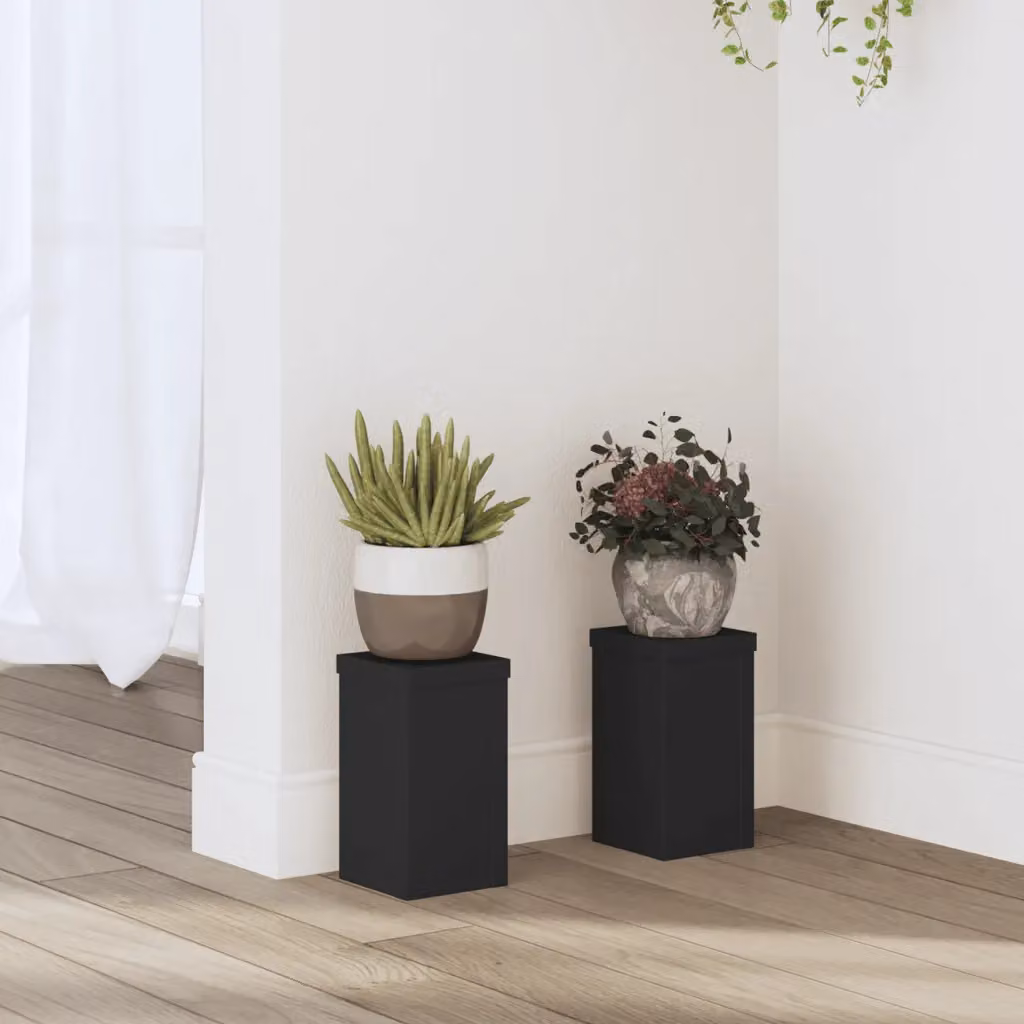 vidaXL Supporto per piante in legno nero, set da 2 pezzi, L/P/H: 10 x 10 x 18 cm