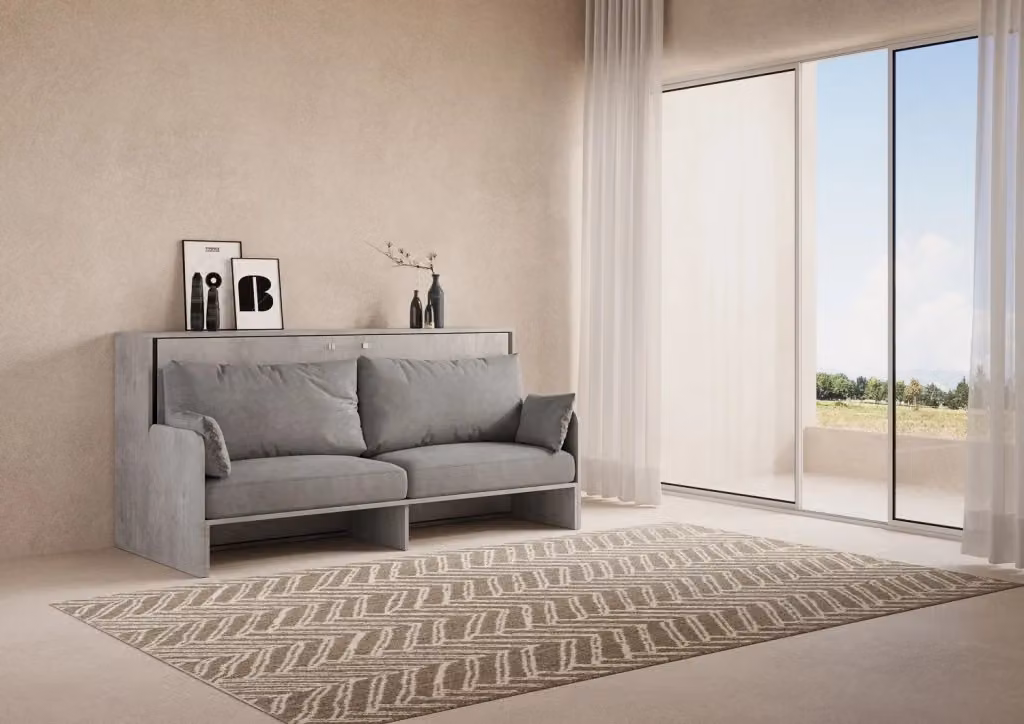 Letto Singolo A Scomparsa Kando con Divano Giordanoshop, Colore Cemento e Grigio, in Microfibra e Legno – 2