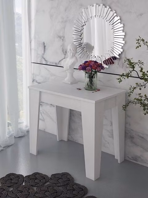 Consolle Allungabile Moderna Tavolo Estensibile Da 54 A 306 cm Con 6 Allunghe Ideale Per 14 posti Salvaspazio Guide In Metallo Design Per Soggiorno Salotto Cucina Ingresso Bianco