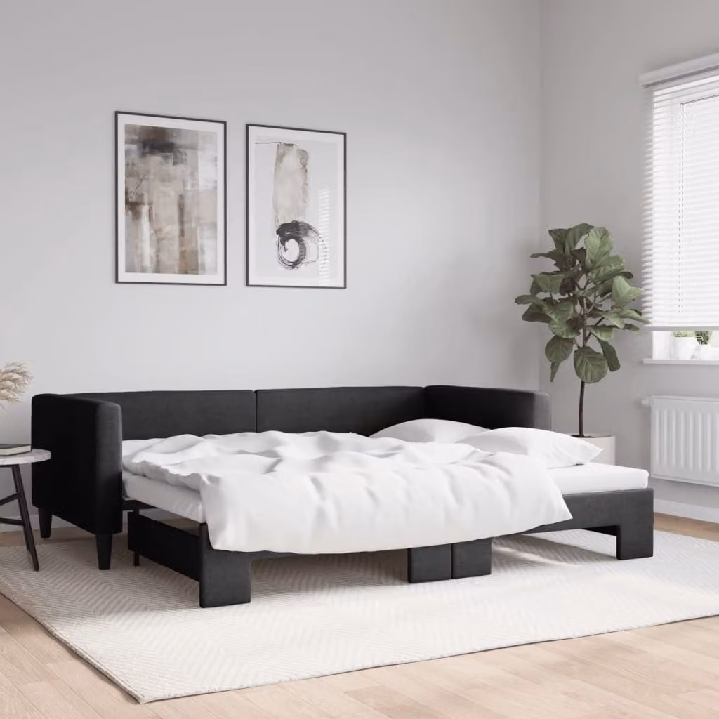 vidaXL Divano Letto con Letto Estraibile in Tessuto Nero 90x200 cm