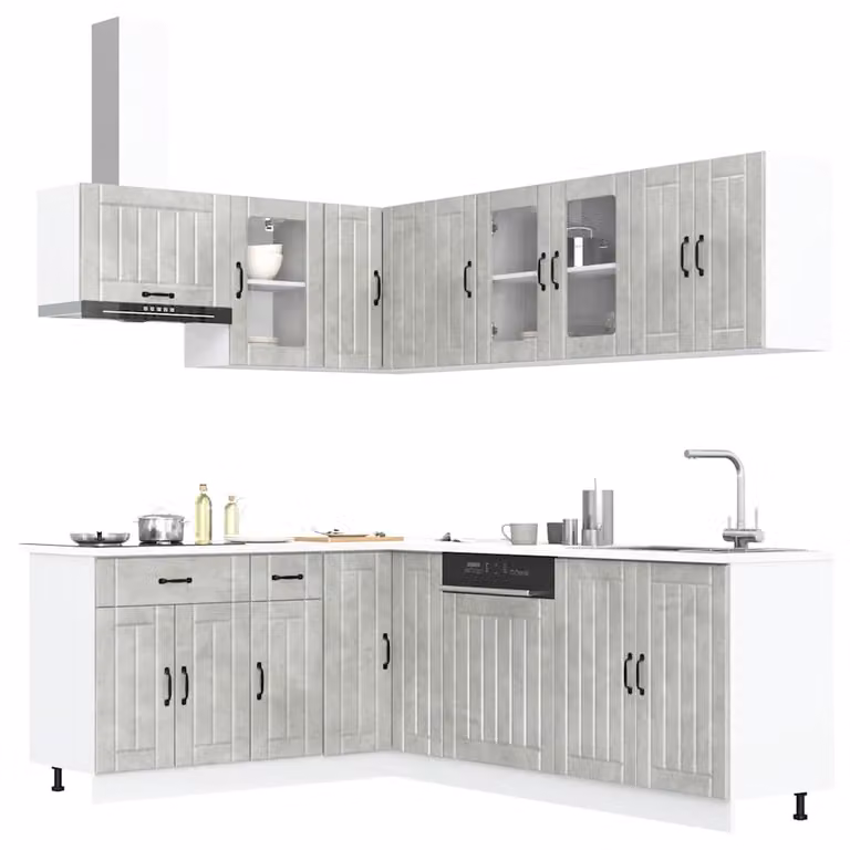 Set di mobili da cucina vidaXL Lucca composto da 11 pezzi in stile moderno, colore grigio cemento con finitura opaca