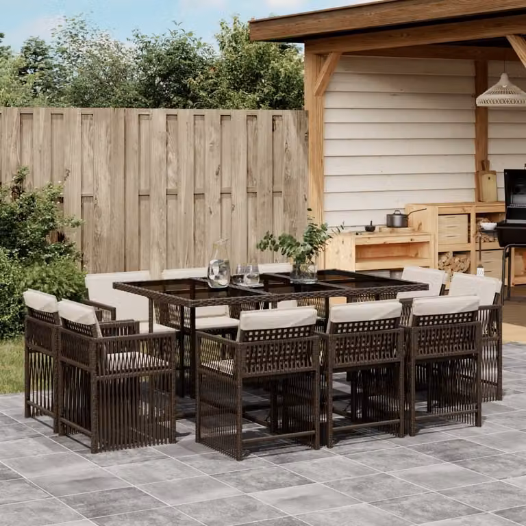 Maison Exclusive - Set da Pranzo da Giardino 11 pz con Cuscini Polyrattan Marrone