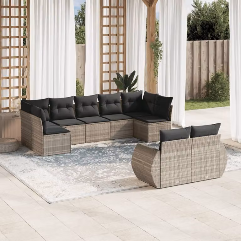 Maison Exclusive - Set Divano da Giardino 9pz con Cuscini Grigio Chiaro Polyrattan