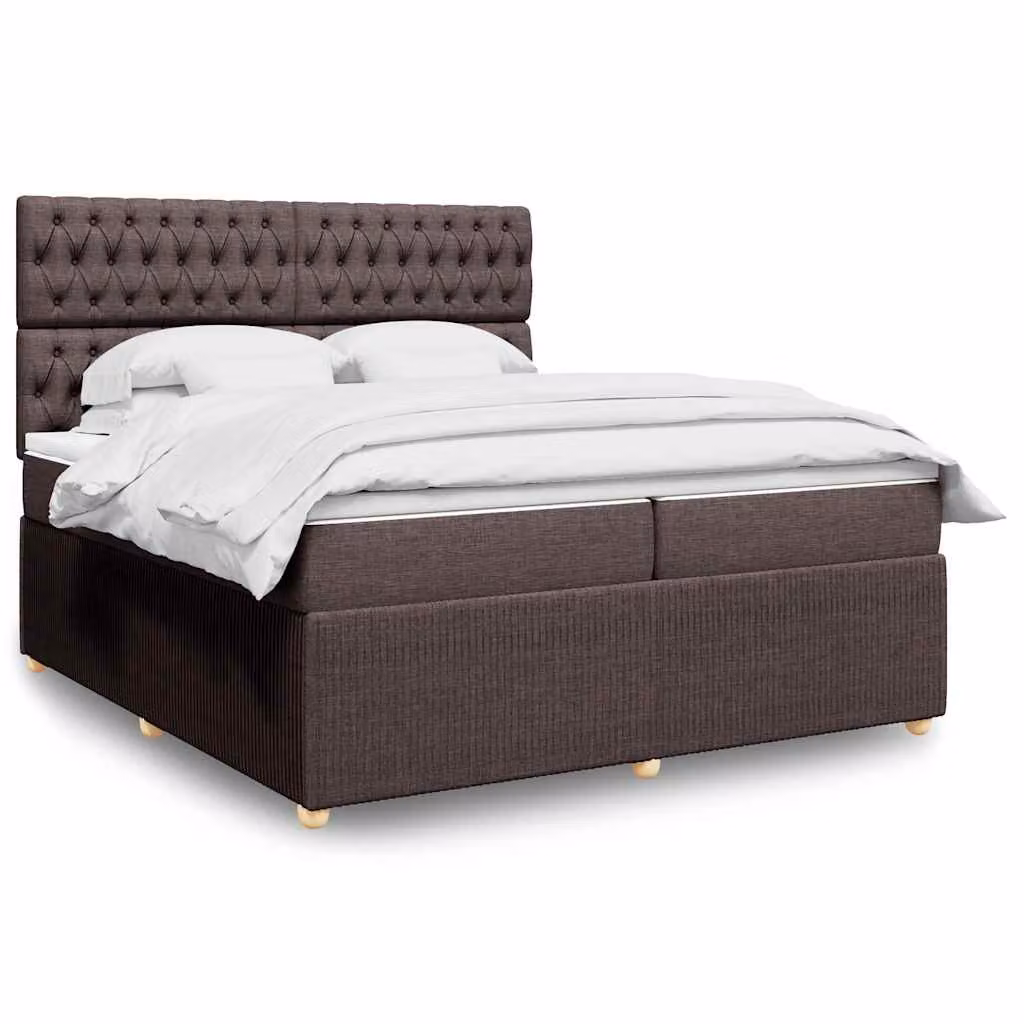 vidaXL Giroletto a molle con materasso in tessuto marrone e bianco L/P/H: 200 x 200 x 150,5 cm