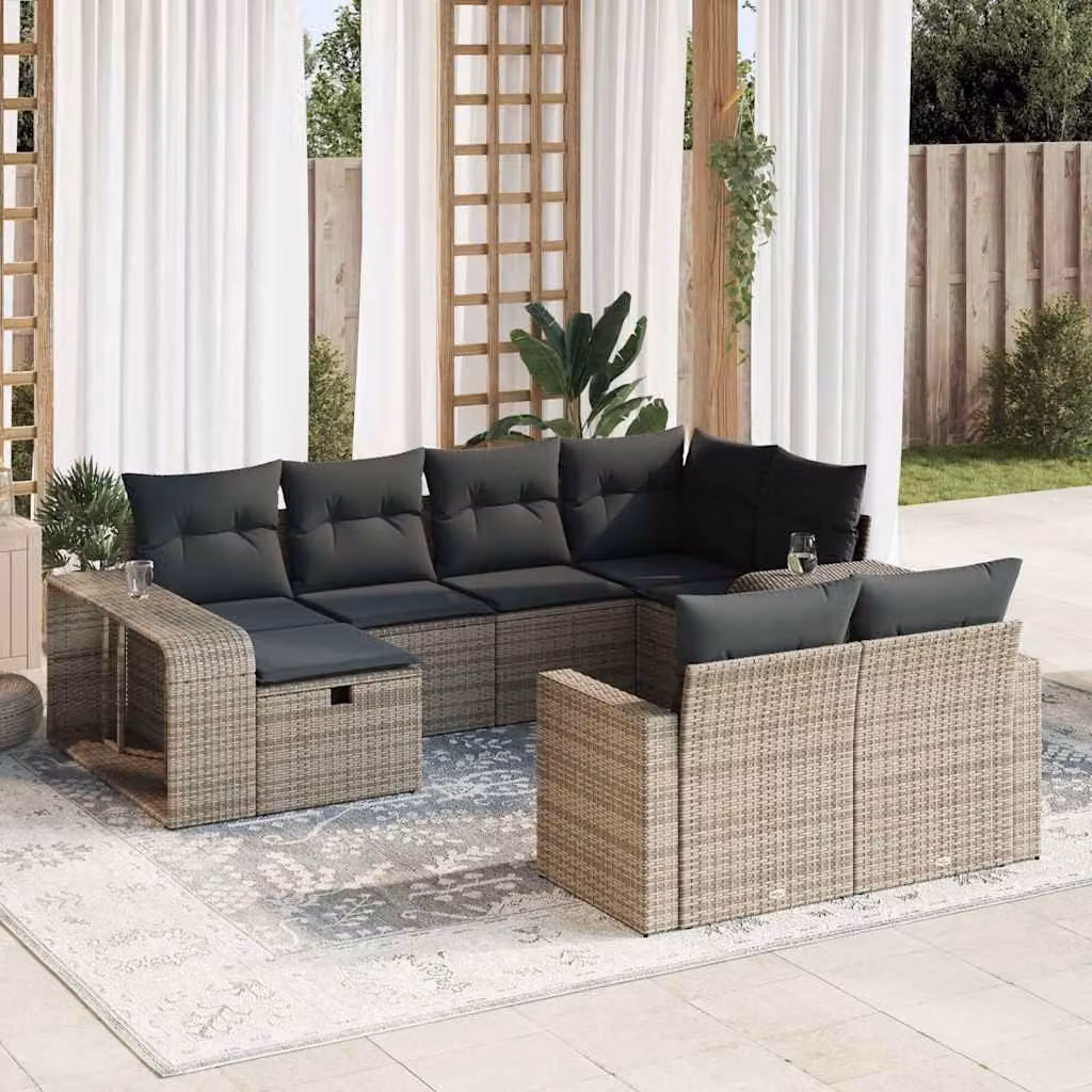 Set Divano da Giardino vidaXL 10 Pezzi a Forma di U con Cuscini Grigio in Polyrattan e Struttura in Acciaio