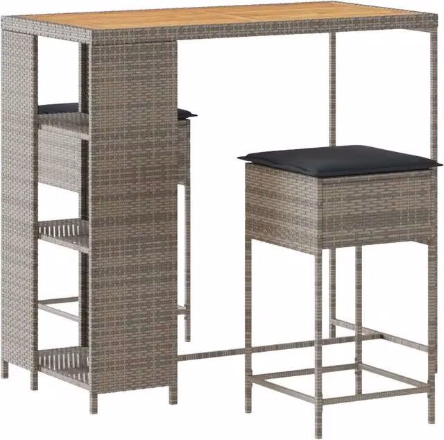 Set Bar da Giardino 3pz | Set Salotto da Giardino con Cuscini Grigio in Polyrattan