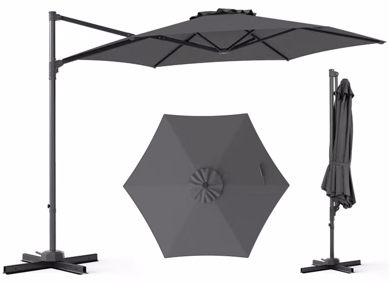COSTWAY, ombrellone da giardino 300x300 cm, ombrellone a piantana con manovella, rotazione a 360°, grande ombrellone da giardino, ombrellone da mercato, colore antracite