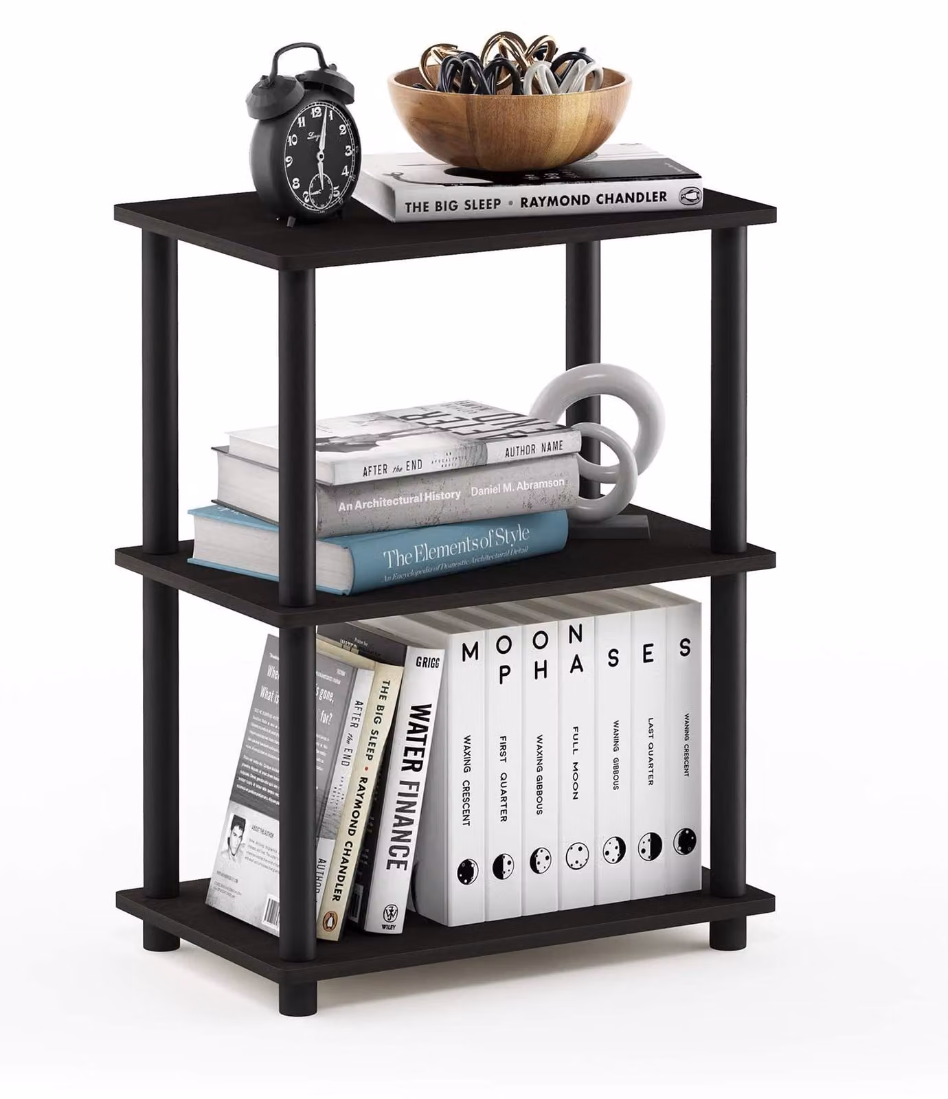 Mobiletto portaoggetti Furinno con 3 ripiani, in legno, colore espresso/nero, dimensioni 27 x 27 x 63,6 cm