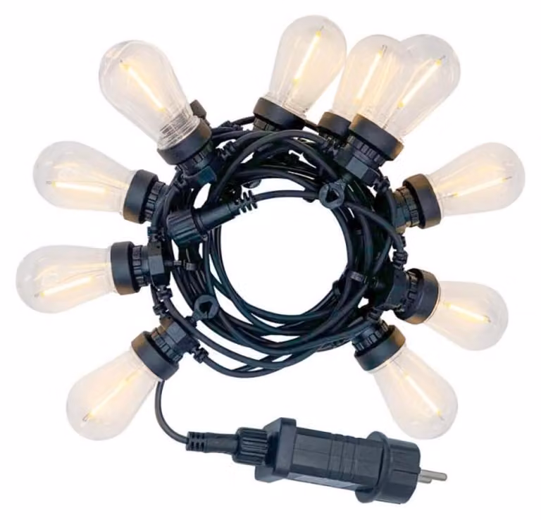 Catena luminosa a LED, estendibile fino a 5 metri, grado di protezione IP44, 10 lampadine a forma di sfera, stile Mini-Edison (ST48)
