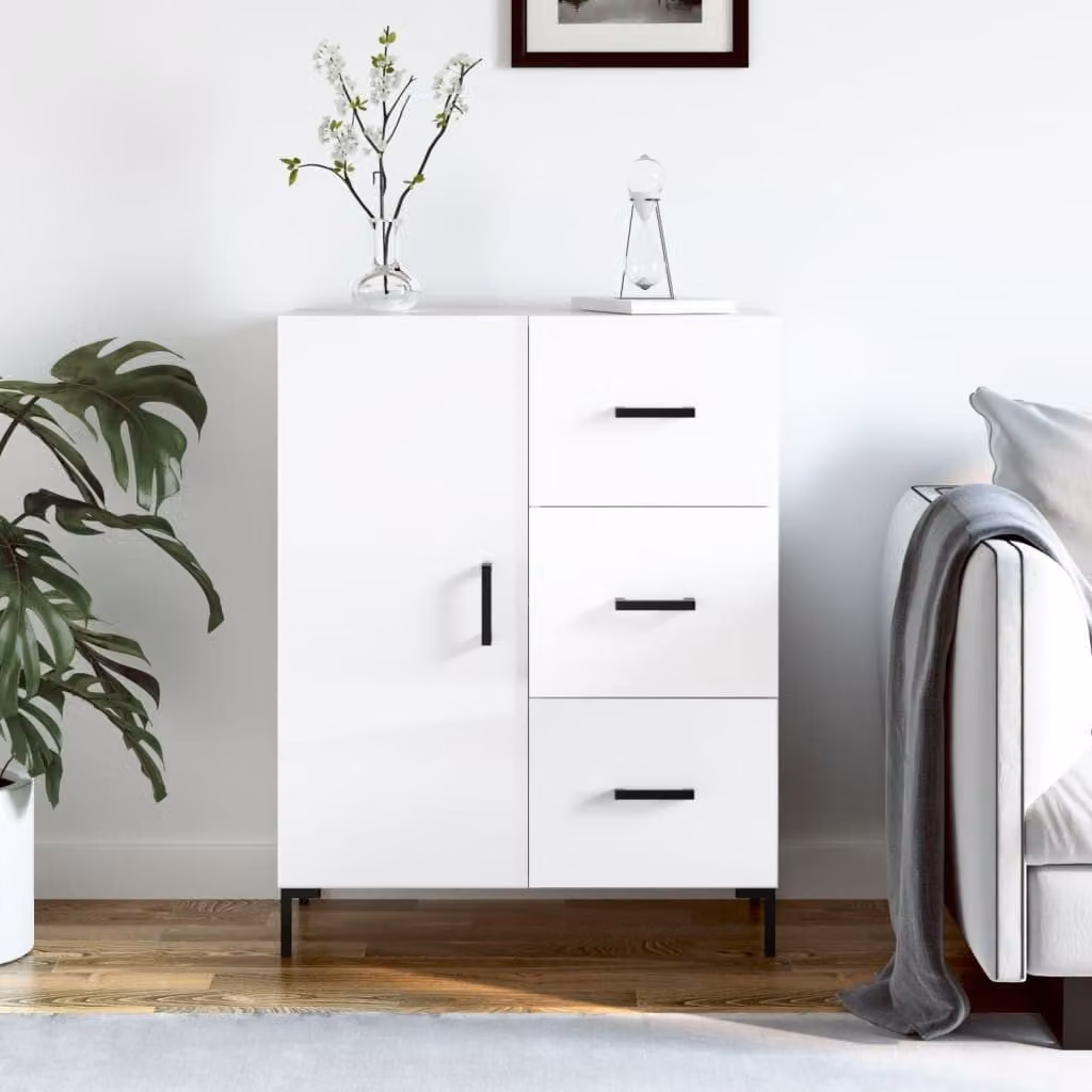 Credenza vidaXL in legno multistrato bianco lucido L: 69,5 cm, P: 34 cm, H: 90 cm