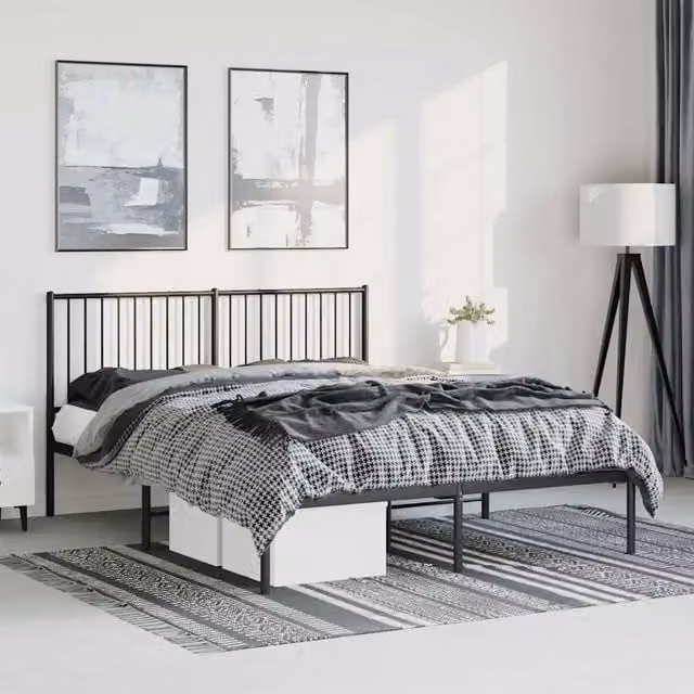 Letto con testiera in metallo nero vidaXL L/P: 150 x 200 cm