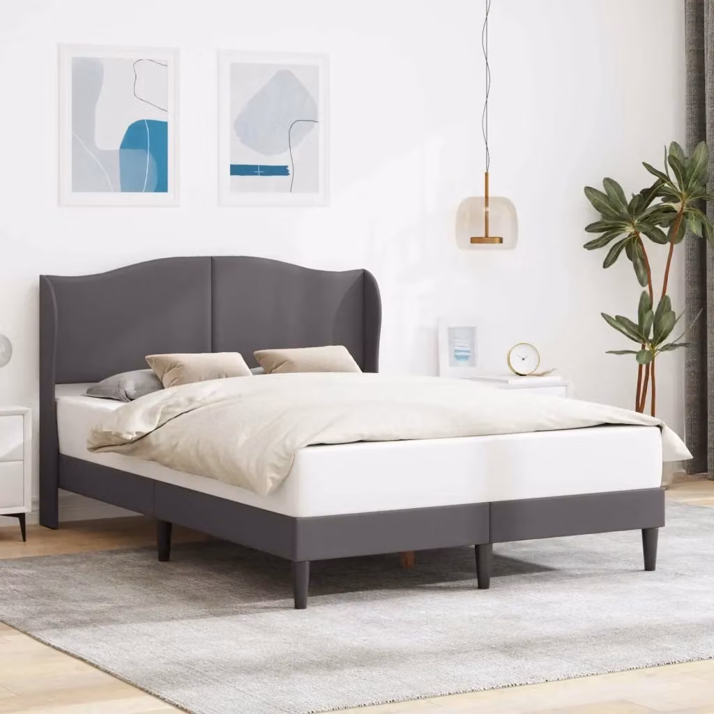 Letto matrimoniale moderno con testiera imbottita in similpelle grigio L 140 x P 200 cm – 2