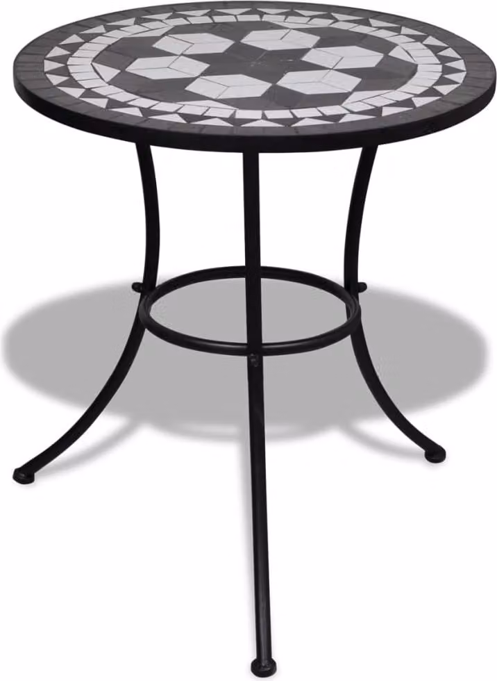 The Living Store Tavolo da bistrot bianco e nero 60 cm a mosaico
