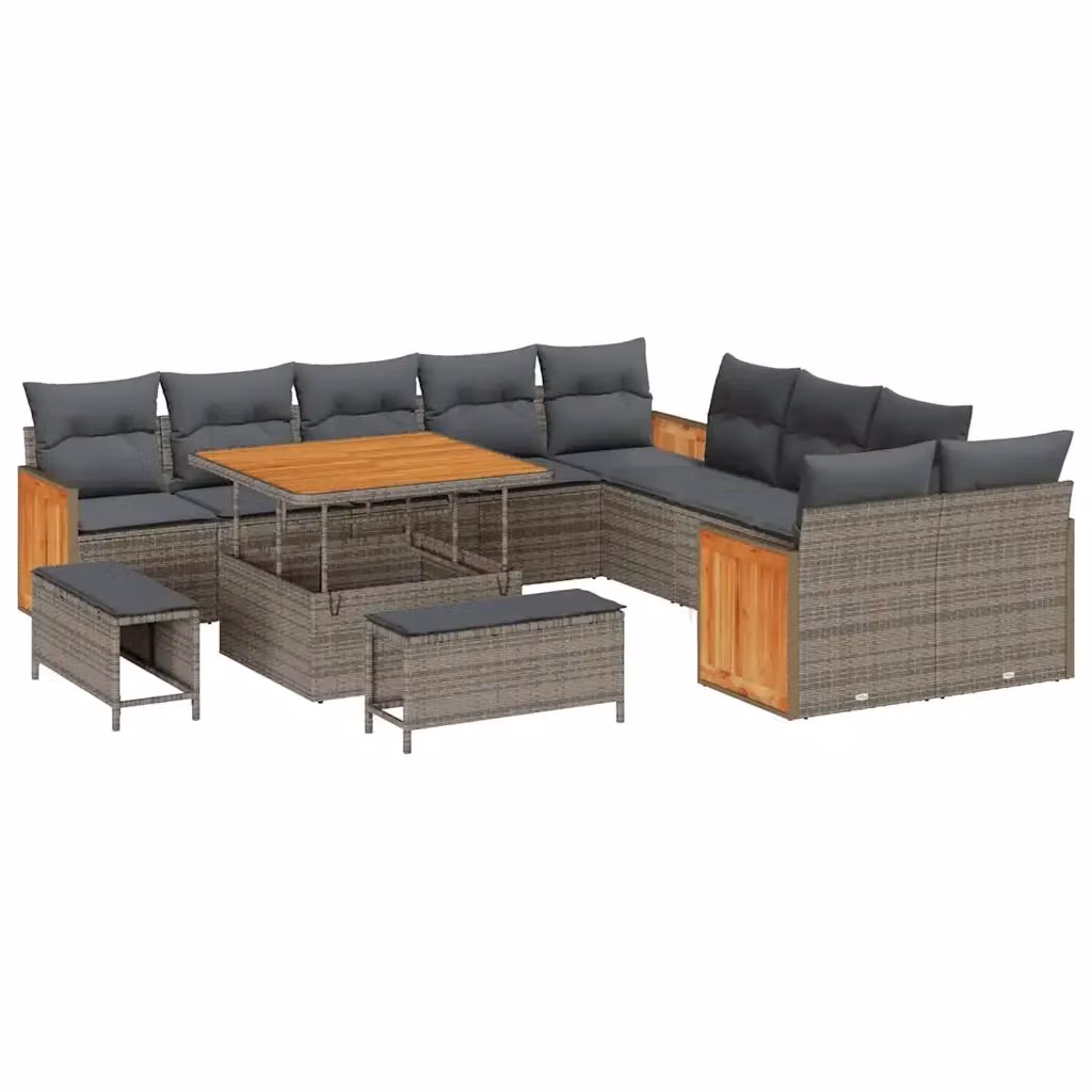 vidaXL Set Divano da Giardino Moderno a Forma di U in 13 Pezzi Grigio con Cuscini e Tavolino – 2