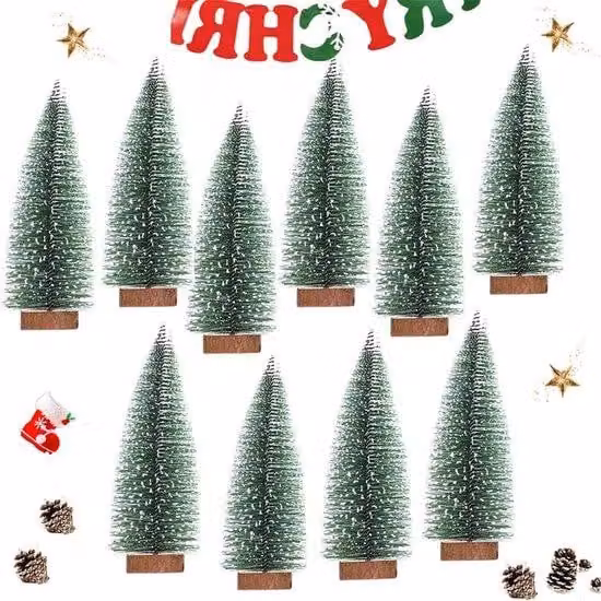 Decorazione natalizia artificiale: mini albero di Natale in plastica per decorazioni da tavola, fai da te, vetrine – 10 cm (verde) – Set da 10 pezzi