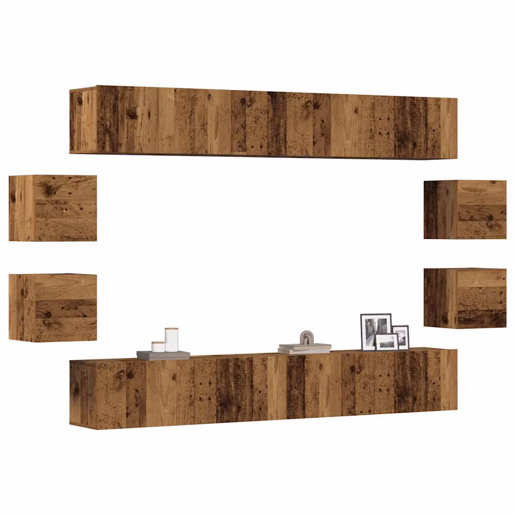 Set Mobile TV vidaXL 8 pezzi da appendere a parete in MDF color marrone effetto legno antico opaco