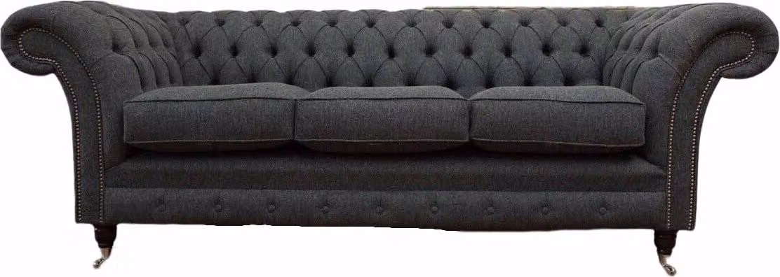 Chesterfield Textil Polster Design Sofa Luxus Couch Grau Sofa 3 Sitzer