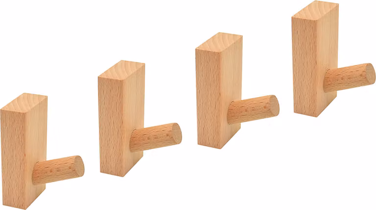 Set di 4 robusti ganci appendiabiti per giacche e borse (legno di faggio)