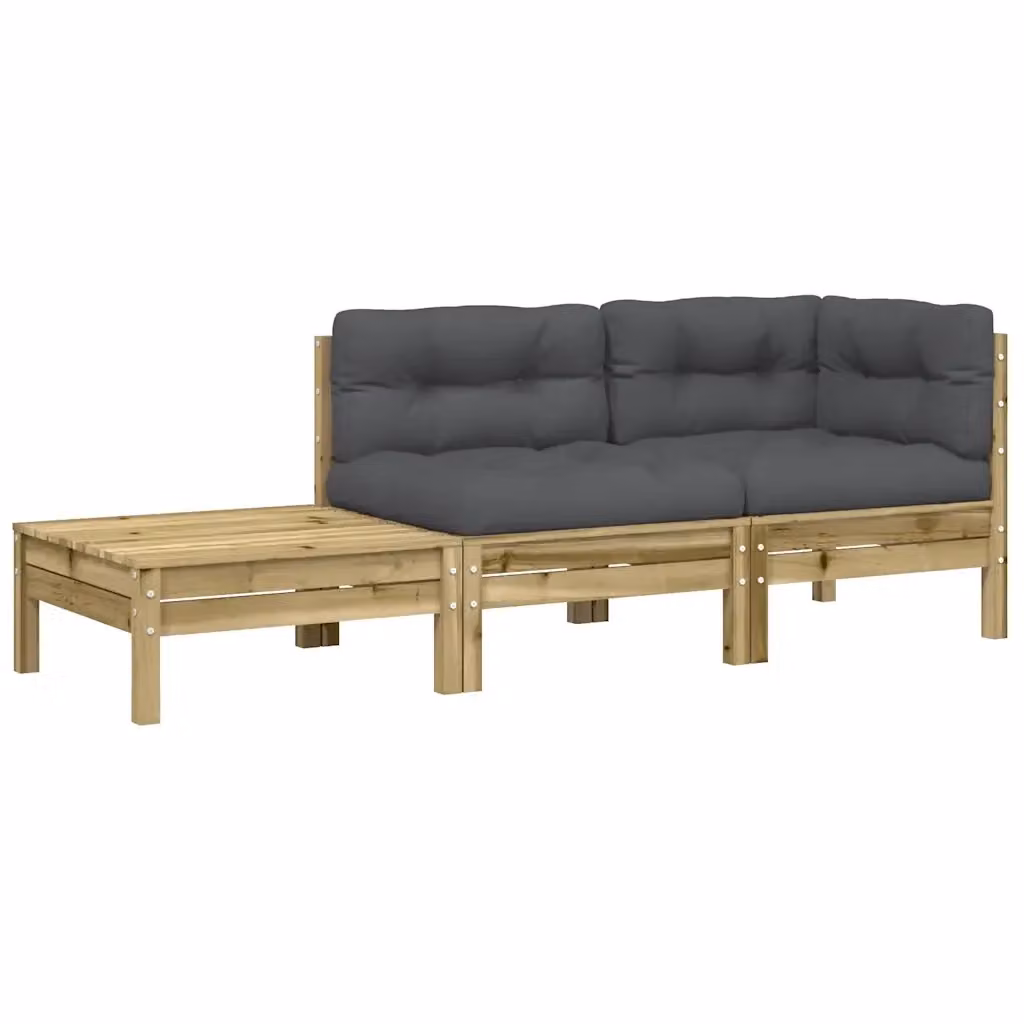 vidaXL Divano da Giardino ad L con Cuscini e Poggiapiedi in Legno di Pino Trattato, Colori Antracite, Marrone e Grigio – 2