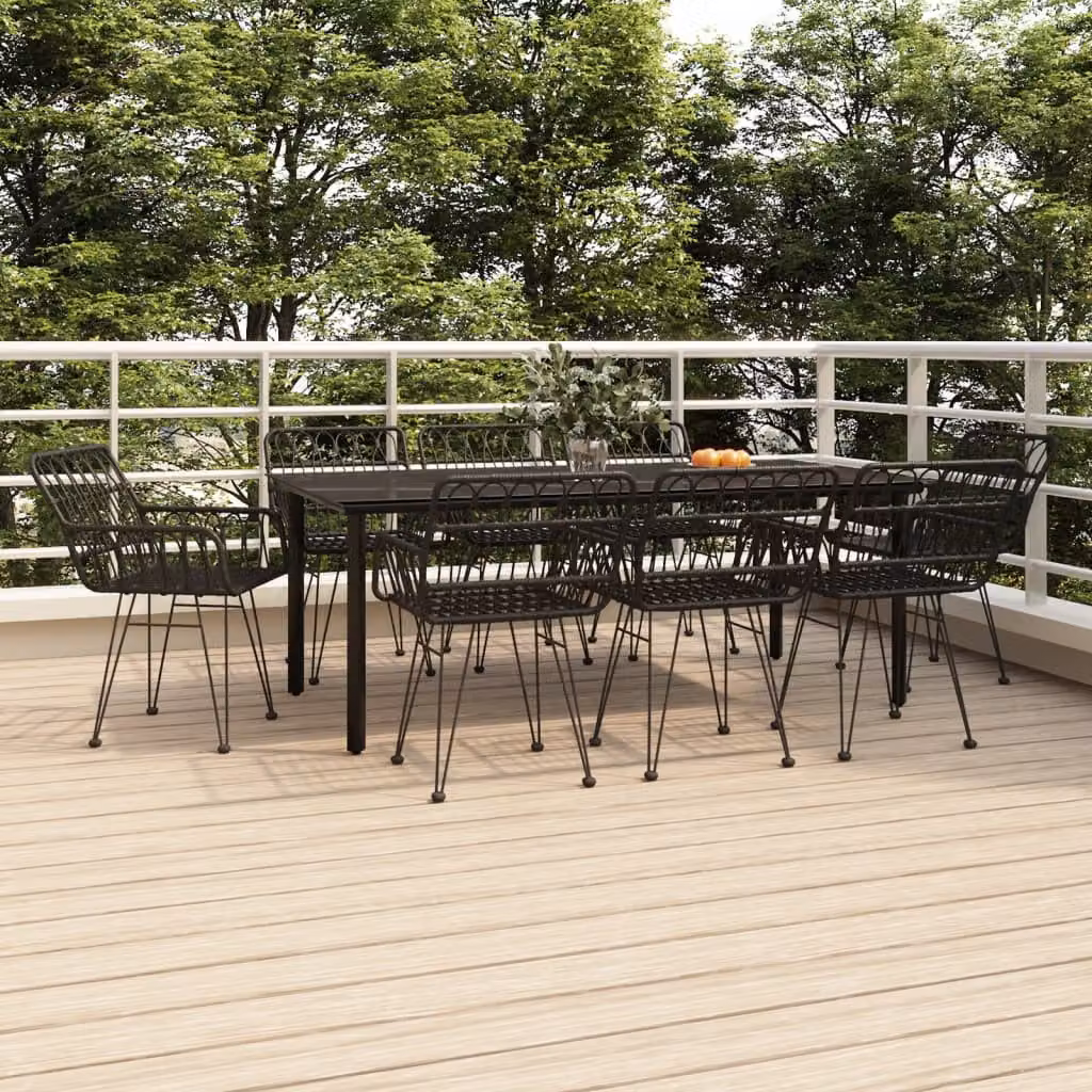 Set da pranzo da giardino vidaXL in polyrattan e vetro nero, 9 pezzi