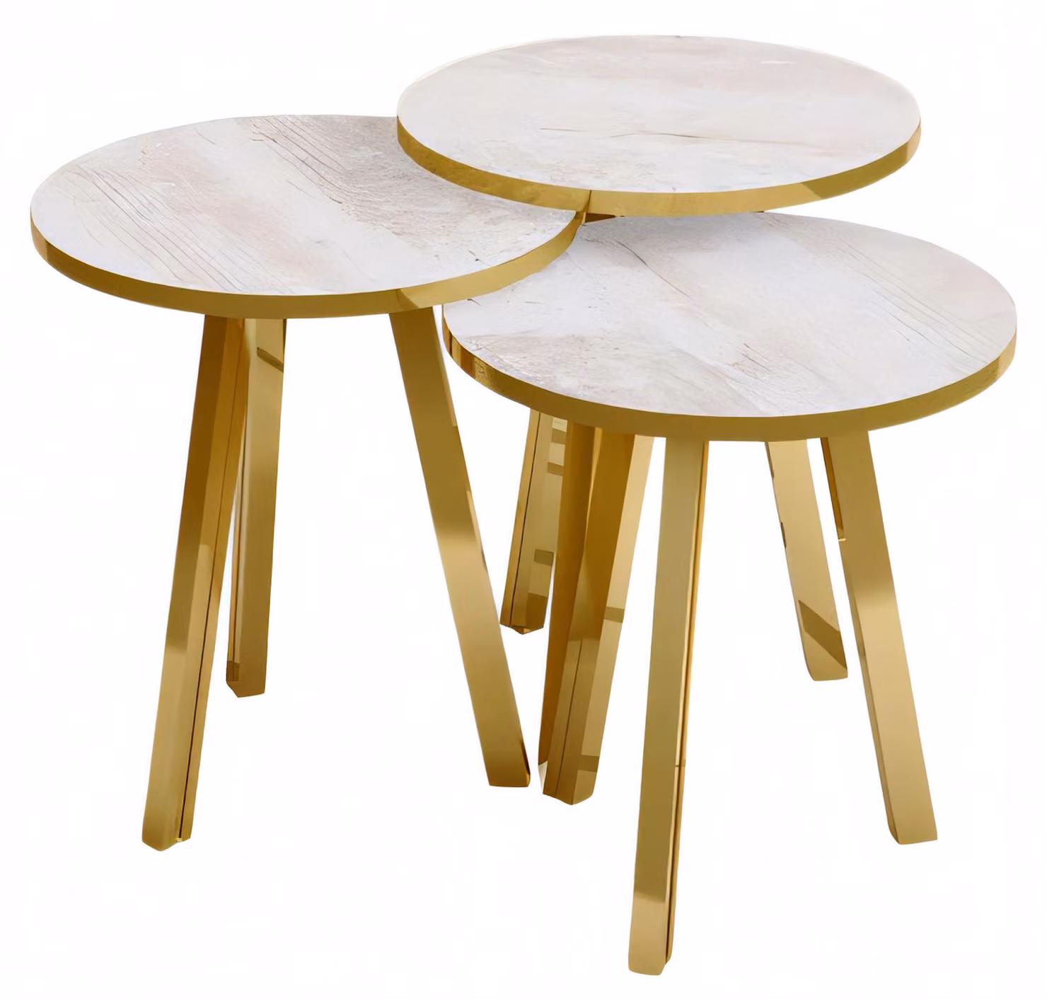 Elegantes Beiges Holz- und Metall Couchtisch-Set im modernen Stil