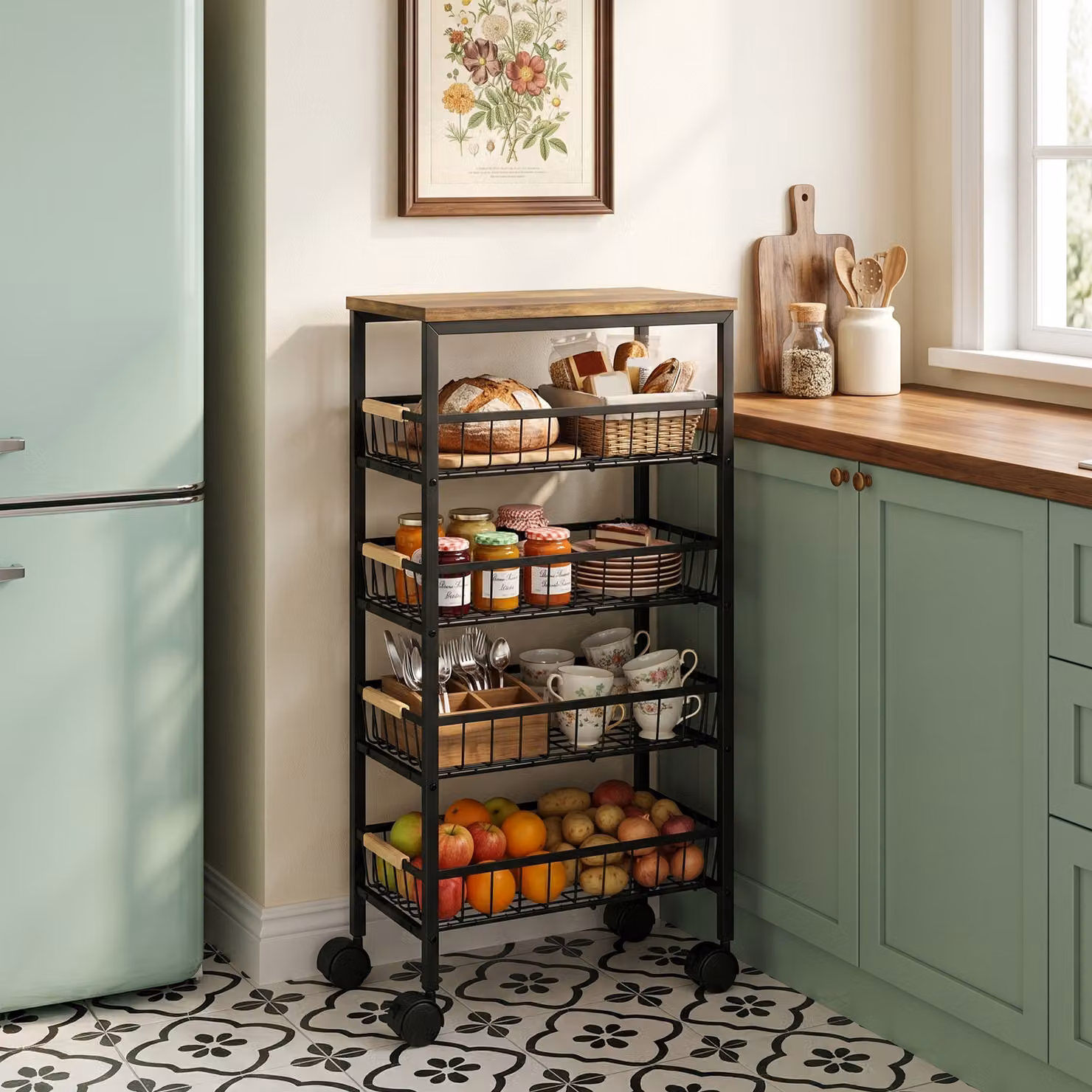 Carrello da cucina HOMCOM con 4 cesti estraibili e ruote, marrone rustico, L/P/H: 40 x 24 x 81,5 cm – 2