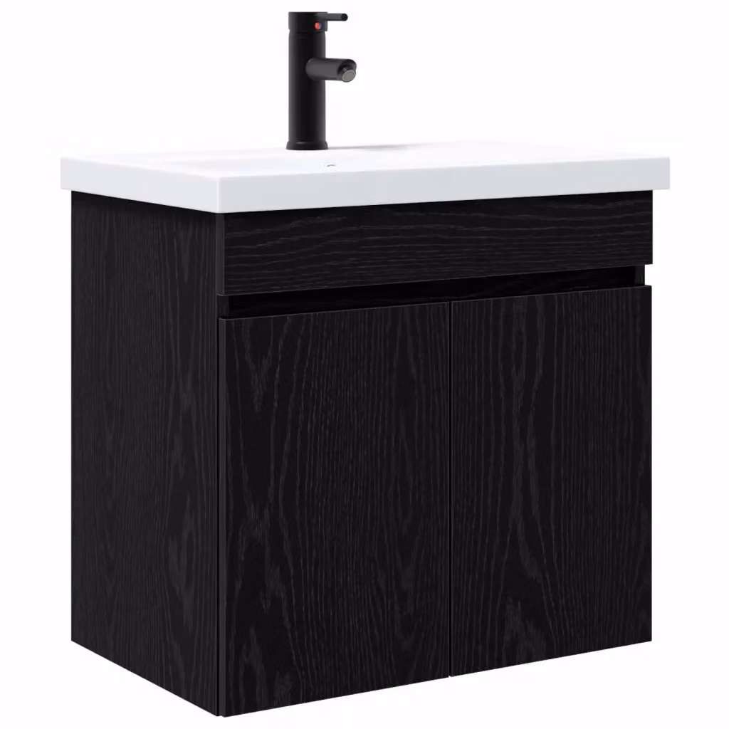 Mobile bagno moderno vidaXL in rovere nero e bianco con rubinetto, sospeso, L: 61 cm, P: 40 cm, H: 74,5 cm – 2