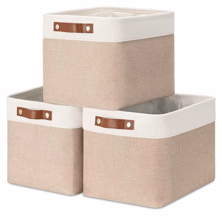 Solidchoice - Scatole portaoggetti, set da 3, 33x38x33 cm, colore beige chiaro e bianco