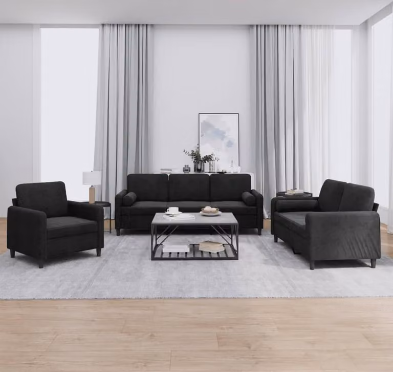 Maison Exclusive - Set divano a 3 pezzi con cuscini in velluto nero