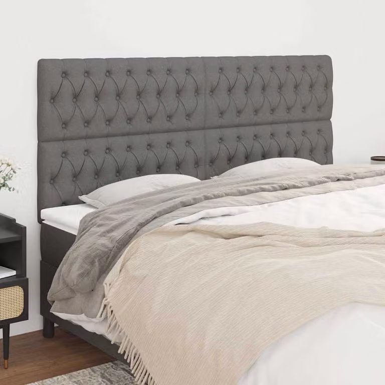 Testiera per letto imbottita vidaXL in tessuto grigio con struttura in legno di larice, L: 200 cm, P: 7 cm, H: 118/128 cm