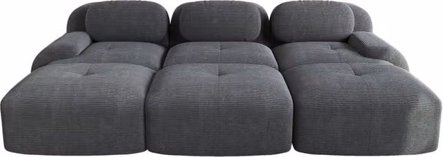 Divano angolare modulare Chicfurn in velluto a coste grigio con braccioli curvi e imbottitura in schiuma