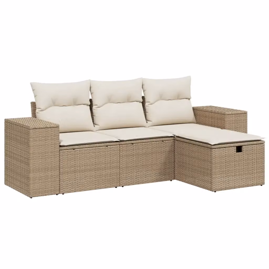 Set Divano da Giardino L-Shape vidaXL in Polyrattan con Cuscini Beige e Struttura in Acciaio Verniciato a Polvere – 2
