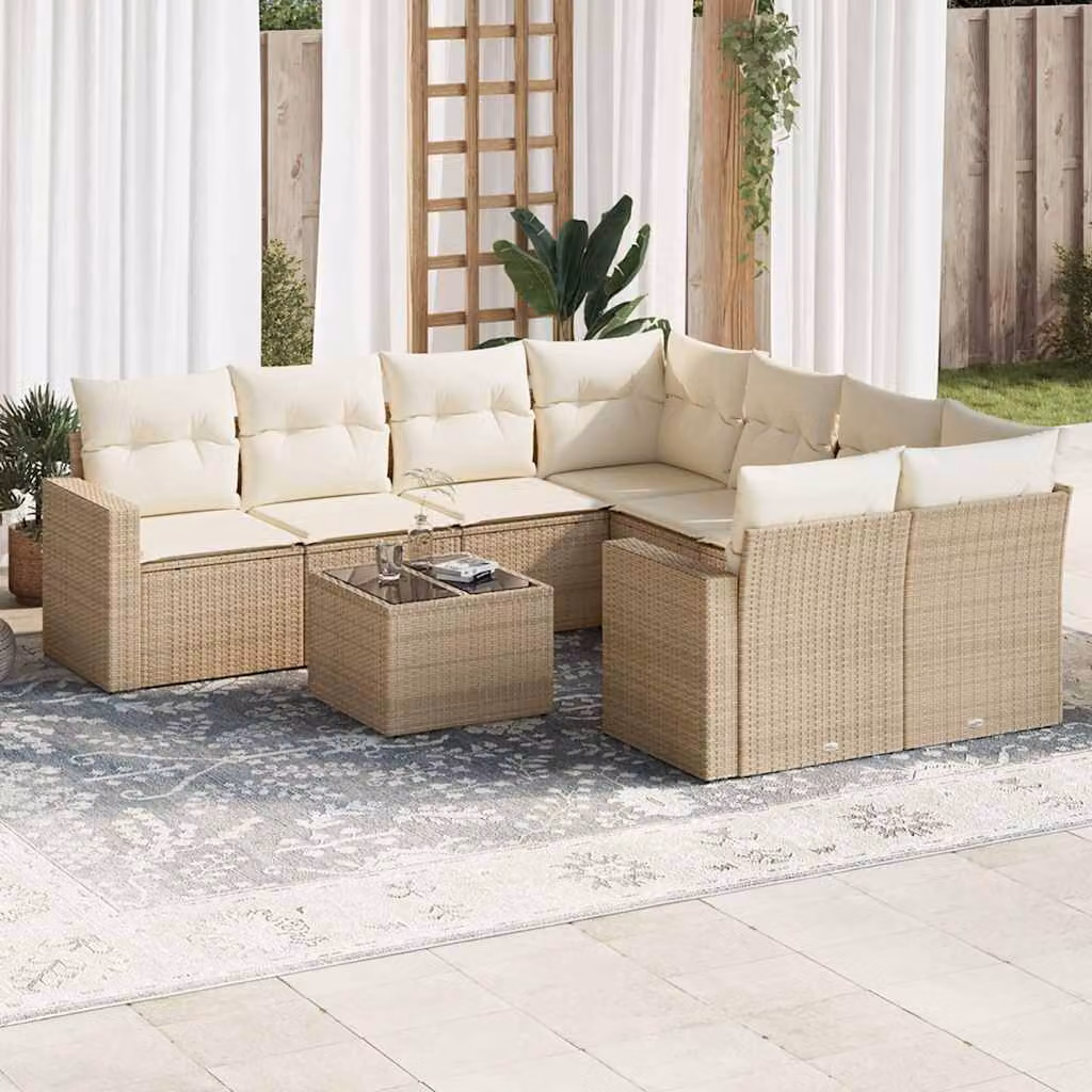 vidaXL Set Divano da Giardino a L in Polyrattan Beige con Cuscini e Tavolino