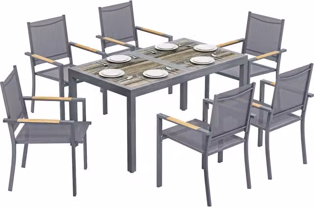 Set Giardino 7 Pezzi con Tavolo e Sedie ¨C Minimal ¨C Grigio, Polyrattan, 140x80x72 cm