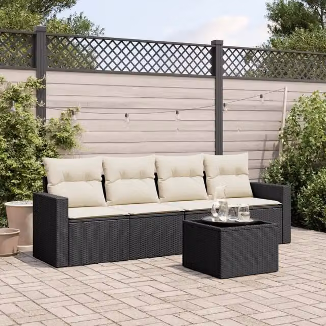Set Divani da Giardino 5 pz con Cuscini in Polyrattan Nero 3251023