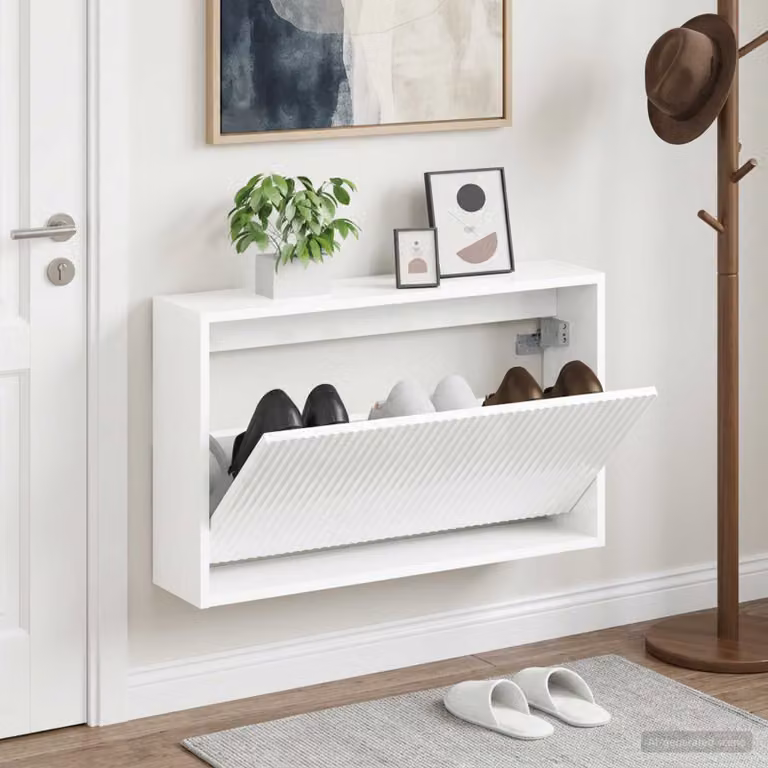 vidaXL Mobiletto per Scarpe da Muro ARNHEM Bianco Lucido L: 71 cm, P: 17 cm, H: 43 cm