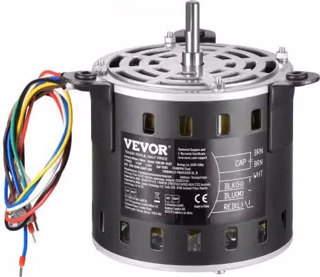 Motore per Soffiatore per Fornace VEVOR 0,15 kW 220 V 1,45 A con 3 Velocità, 1100 RPM, Diametro Albero 10 mm e Lunghezza Albero 20 mm, Condensatore CBB60 8 μF/450 V, Colore Nero