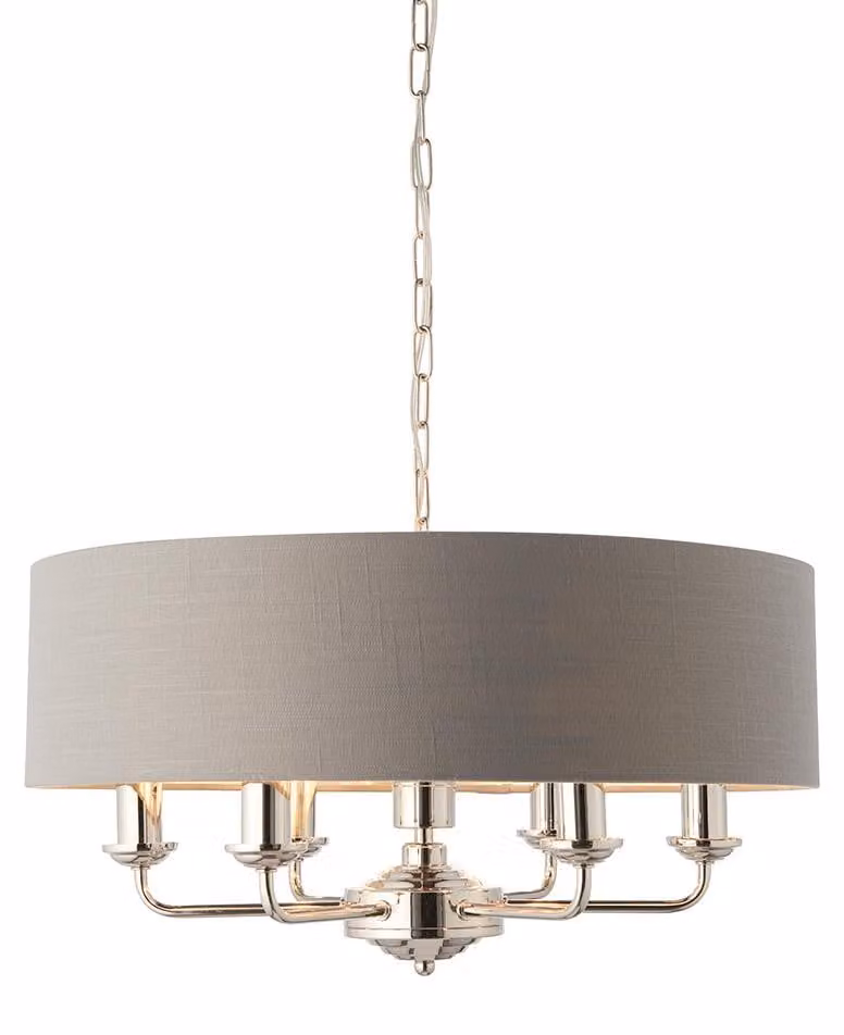 Lampada a sospensione HIGHCLERE in nichel 6xE14x15W con tessuto, dimensioni: 174x55x55 cm, IP20, Endon