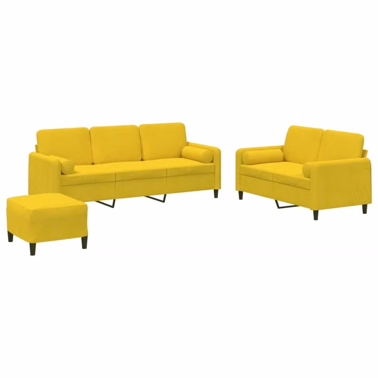 Set di Divani 3 pz con Cuscini Giallo in Velluto