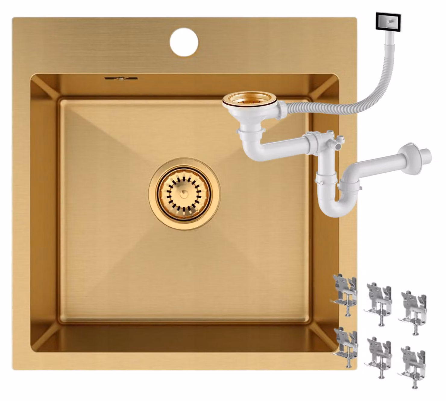 Granitan - Lavello acciaio inox - Lavandino 45x46 cm - Lavello cucina oro - con sifone - BARI46