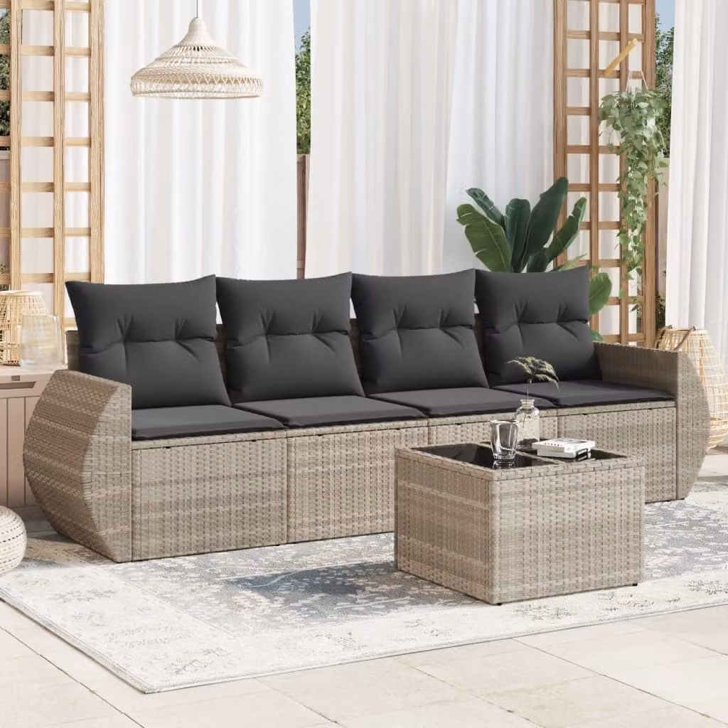 Maison Exclusive - Set Divano da Giardino 5pz con Cuscini Grigio Chiaro Polyrattan